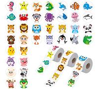 1800 PCS Round Animal Stickers, 36 Designs Wild/Farm/Marine Animal Cartoon Teacher Reward Stickers for Kids, Party Decoration Sticker for School Classroom Home with Perforation Line(1” Each, 3 Rolls)
