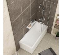 1800 x 800mm Single Ended Bath + Bath Screen with Front Side Acrylic Bath Panels for Bathroom, Baths Soaking Tubs, White Gloss - Square