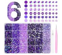 18000 Pieces 3D Purple Jelly Rhinestones for Crafts, Flat Back Resin Gems for Crafts, Half Round Gems 3-6mm, Nail Rhinestones