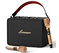 18000mAh Rechargeable 120W Loud Bass Retro Portable Karaoke Machine Bluetooth Speaker with 2 Wireless Microphones AUX Guitar Input for Adults (Black)