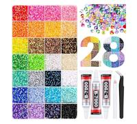 18000Pcs 3mm Resin Rhinestones Bedazzling Kit, Multicolour Flatback AB Gems with 3×10ml B7000 Glue for DIY Crafts, Nail Art & Shoes Decoration(28 grids)