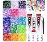 18000Pcs Resin Jelly Rhinestones for Bedazzling, Multicolor 3mm Flatback Rainbow Gems, Bedazzler Kit with 3Pcs 10ml B7000 Jewelry Glue for Crafts Crafting Book Shoes Nail Art