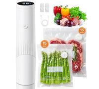 1800mAh Compact Vacuum Sealer for Food (Vacuum Sealer Machine + 30 Reusable Bags), 80kPa Powerful Handheld Food Sealer With LCD-Display, Visible Water Tank Portable Seal Meal Saver