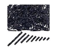 1800Pcs 9 Sizes Twisted Bugle Beads 5/6/9/12/15/20/25mm Glass Black Long Tube Seed Loose Spacer Bead Mini for DIY