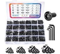 1800Pcs Metric Screw Assortment Kit,Metric Bolt Assortment M2 M3 M4 M5 Machine Screws with Lock and Flat Washers,Grade 10.9 Alloy Steel Hex Socket Button Head Screws Nuts and Bolts Kit (Black)