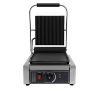 1800W Commercial Sandwich Press, Single-Sided Panini Grill with UK Plug, Stainless Steel Enamel Coated Toaster for Restaurants, Food Trucks, 50-300°C Sandwich Maker, Upper Grooved & Lower Flat Plates