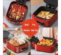 1800w Electric Baking Pan, Smokeless Indoor Frying Pans, Multi-Function Cooker, Electric Skillet, with 3l Capacity, 3 Cooking Modes for Frying, Boiling and Steaming, Dual-Zone Temperature Contr White