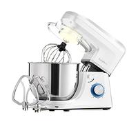1800W Stand Mixer with 7L Stainless Steel Large Bowl - 3 Attachments Whisk, Beater & Dough Hook - Splash Guard - 6-Speed Settings - Non-Slip Feet - White Kitchen Mixer