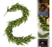 180cm/270cm Cedar Garland, Faux Cedars Pine Garland, Artificial Cedars Garlands, Artificial Norfolk Pine Garlands, for Table Wall Mantle Indoor Outdoor Decorations (2.7m/9ft(with lights))