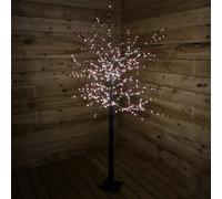 180cm 6ft Christmas Lit Black Twig Tree Red Berry 600 Warm White LED