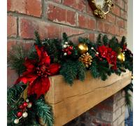 180cm (6ft) Deluxe Red and Gold Poinsettia Christmas Garland Decoration