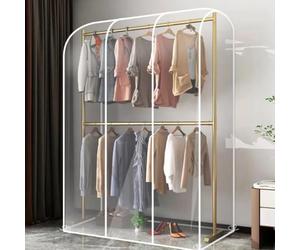180cm/71" Extra-Tall Clothes Rack Cover for Double Hanging Rods, Waterproof&Dustproof Garment Rail Protector with Zipper, Clear Coat Storage Bag for Long Dresses, Jackets&Suits (L160cm(63inch))