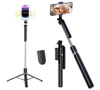 180cm/71inch Selfie Stick Tripod with 2 Fill Lights Phone Tripod with Detachable Wireless Bluetooth Remote Control 360° Rotatable Extendable Portable Travel Phone Stand