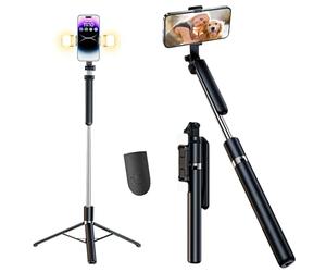180cm/71inch Selfie Stick Tripod with 2 Fill Lights Phone Tripod with Detachable Wireless Bluetooth Remote Control 360° Rotatable Extendable Portable Travel Phone Stand