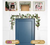 SHATHCI 180CM Cedar Garland with Red Berry and Pinecone - Artificial Cedar Christmas Wreath, Holiday Front Door Decoration, Festive Winter Berry Door Wreath for Xmas Home Décor