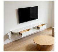 180cm Floating TV Cabinet, Solid Wood Oak Ma Console With Der, Wall-Mounted Entertainment Center, Living Room TV nd, White TV Shelf With Sto, Modern Under TV Unit, Corner-Openable Sto