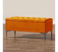 180Cm Modena Upholstered Ottoman Storage Bench, Burnt Orange Plush Velvet Tufted End Of Bed Shoes Box, Entryway Ottoman Footstool