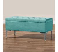 180Cm Modena Upholstered Ottoman Storage Bench, Teal Plush Velvet Tufted End Of Bed Shoes Box, Entryway Ottoman Footstool