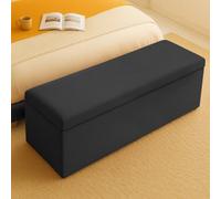 180Cm Plush Velvet Upholstered Black Ottoman Storage Box With Plain Lid - End Of Bed Bench / Deep Storage Chest