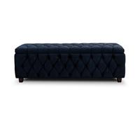 180Cm Riga Ottoman Storage Box With Wooden Legs, Black Velvet Upholstered Chesterfield Storage Ottoman Box