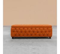 180Cm Riga Ottoman Storage Box With Wooden Legs, Burnt Orange Velvet Upholstered Chesterfield Storage Ottoman Box