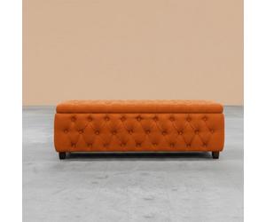 180Cm Riga Ottoman Storage Box With Wooden Legs, Burnt Orange Velvet Upholstered Chesterfield Storage Ottoman Box