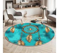 180Cm Round Area Rug,Hand-Painted Dream Catcher Pattern Floor Rug, Machine Washable Artistic Aesthetics Carpet Floor Mat,Non Slip Soft Circle Carpet For Bedroom Living Room Home Decor,Turquoise