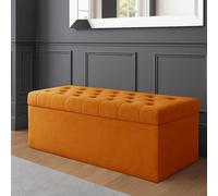 180Cm Sd Ottoman Storage Box, Burnt Orange Velvet Upholstered Chesterfield Storage Ottoman Box