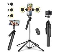 180CM Selfie Stick Tripod with 2 Lights, Metal Phone Tripod for Smartphone | Selfie Stick with Remote,Mobile Phone Tripod for Smartphone,Phone Stand for iPhone and Android