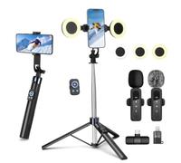 180cm Selfie Stick with 2 Lights and Microphone, Mobile Phone Tripod, iPhone/Android Vlogging Kit, Smartphone Tripod, Content Creation Equipment