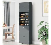 180cm Tall Kitchen Cupboard Grey Buffet Pantry Storage Cabinet with 4 Doors Adjustable Shelves & Anti-Tipping Device Freestanding Sideboard for Dining Room