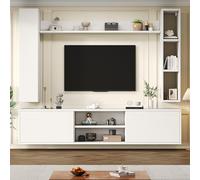 180cm TV Wall Unit Set with Display nets (4 Pieces) - Includes TV Table Floor Shelf & 2 Wall Shelves - Modern Living Room Furniture TV Stand Storage Solution