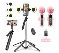 180cm Vlogging Kit for iPhone,Selfie Stick with Light and Microphone | Mobile Phone Tripod for Smartphone,Tiktok/YouTube Starter Kit,Vlogging Kit with Light and Microphone