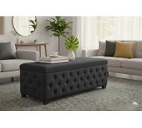 180Cm Wide Empire Ottoman Storage Box With Legs, Black Velvet Chesterfield Upholstered Ottoman Footstool Coffee Table