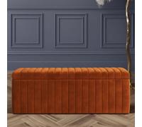 180Cm Wide Lux Ottoman Storage Box, Burnt Orange Velvet Upholstered Full Striped Storage Ottoman Box