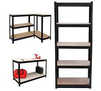 180cm X 90cm X 40cm Garage Shelving Unit 5 Tier Heavy Duty Metal Racking Storage Shelves | 175KG Per Tier | For Workshop Warehouse Kitchen Bedroom | Boltless Assembly | Black
