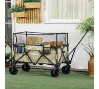 Outsunny 180L Folding Garden Trolley Wagon Cart w/ Extendable Side Walls, Green
