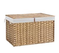 180L Wicker Storage Basket with Lid, Handwoven Rattan Large Shelf Basket with Removable Liner, 47.6 Gallon Wicker Basket for Blanket, Storage Trunk with Handle for Closet, Bedroom, Livingroom, Natural
