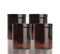 180ml/6.33oz Amber Round Glass Jars with Black Lids - Perfect for Cosmetics, candle, Herb Stash, Cream, Lotion and Personal Care Products, Travel use - Reusable, BPA-Free, Eco-Friendly Jar (Pack of 4)