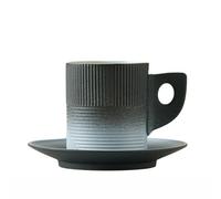 180ml/6oz Chinese household gradient ceramic coffee cups and saucers retro coarse pottery mugs-black and white porcelain handle