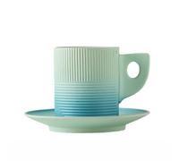 180ml/6oz Chinese household gradient ceramic coffee cups and saucers retro coarse pottery mugs-green and blue porcelain handle
