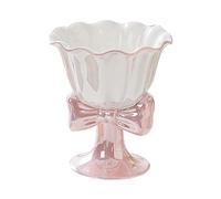 180ml/6oz Japanese Bow Shaped Ceramic Ice Cream Cone Mug Creative Flower Dessert High Legged Cup-Pink