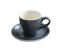 180ml/6oz Thick Colored Glazed Coffee Cup Plate Set Ceramic Latte Cup-Grey 180ml white border