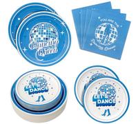 180PCS Dancing Queen Party Supplies Serve 60,Blue Disco Paper Plates and Napkins Kit for 70s Disco 17th Birthday Bachelorette Party Decorations,Includes Dinner and Dessert Plates, Napkins