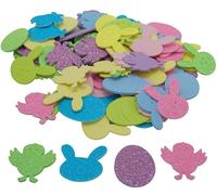 180Pcs Easter Foam Stickers 4cm, Glitter and Plain Chick Bunny and Egg Shaped Decals, Room Decoration, Art Sets, Easter Party Supplies