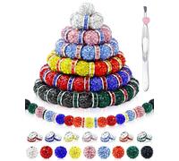 180PCS FIVEIZERO Rhinestone Beads for Baseball Necklace Bracelets Jewelry Making, 9 Colors 10mm Sparkly Round Crystal Clay Beads Rhinestone Spacers for Bracelets and DIY Crafts