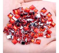 180PCS Flatback Square Rhinestones Gems Red Flat Back Acrylic Crystal Gems 2/4/6MM Non-Stick Acrylic Rhinestones for Craft Nail Art Face Decorations