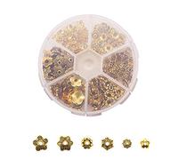 180pcs Gold Flower Bead Caps, 6 Styles Torus Flower Cap Combinations, Mixed Size Spacer Beads, Vintage Beaded Flower Sheet Gaskets, DIY Handmade Jewelry Accessories, for Make Bracelet Necklace Jewelry