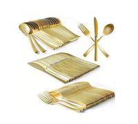 180Pcs Gold Plastic Cutlery Set,Washable and Reusable Heavy Duty Tableware,60 Knives 60 Forks and 60 Spoons Perfect for Birthday Parties and Weddings