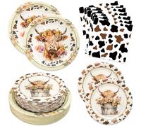 180PCS Highland Cow Party Supplies Serve 60, Brown Cow Party Paper Plates and Napkins Kit for Highland Cattle Farm Animals Birthday Party Decorations, Includes Dinner Plates, Dessert Plates, Napkins